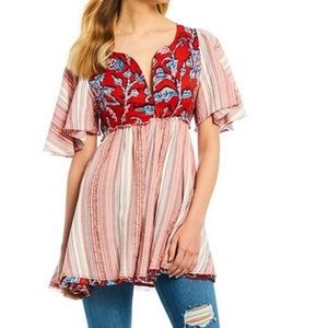 Free People Under the Sun Red Rome Top Tunic M